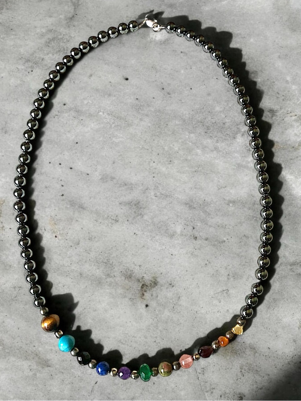 Hematite Multi Rainbow Gemstone Beaded Necklace